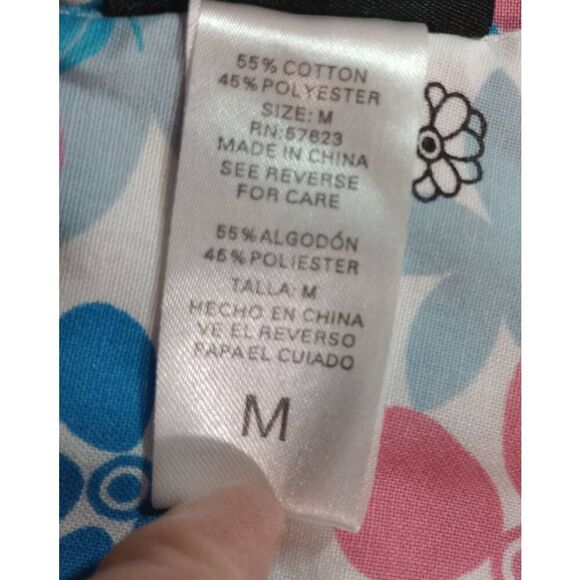 Scrub Studio‎ Shirt Ladies Medium Coral Blue Floral - Picture 6 of 7